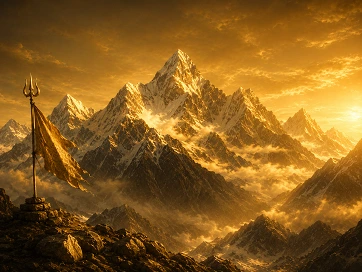 Himalayan mountains in a glowing devotional setting
